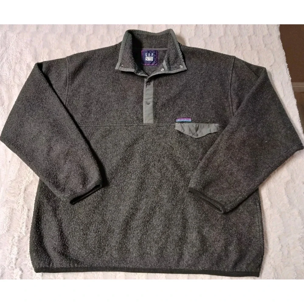 Vintage Gap Arctic Light ¼ Snap Up Fleece Pullover Sweatshirt Mens Large Gray